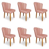 Kit 6 Cadeiras de Jantar Pétala Estofada Pés Palito Veludo Rosê - Montanaris Decor