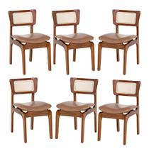 Kit 6 Cadeiras de Jantar Portugal em Madeira Imbuia com Tela Rattan Impermeável Caramelo L85 Kit 6 Cadeiras de Jantar Portugal em Madeira Imbuia com Tela Rattan Impermeável Caramelo L85