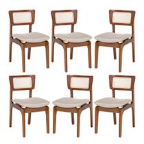 Kit 6 Cadeiras de Jantar Portugal em Madeira Imbuia Encosto Tela Rattan Linho Bege M58 Kit 6 Cadeiras de Jantar Portugal em Madeira Imbuia Encosto Tela Rattan Linho Bege M58