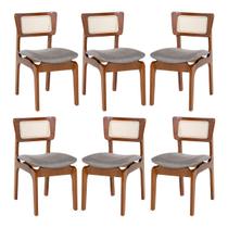 Kit 6 Cadeiras de Jantar Portugal Madeira Imbuia com Encosto Tela Rattan Linho Cinza L55 Kit 6 Cadeiras de Jantar Portugal Madeira Imbuia com Encosto Tela Rattan Linho Cinza L55