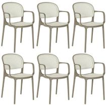 Kit 6 Cadeiras De Jantar Roma Prática Com Braços Para Sala E Cozinha - Branco/cinza Escuro Kit 6 Cadeiras De Jantar Roma Prática Com Braços Para Sala E Cozinha - Branco/cinza Escuro