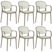 Kit 6 Cadeiras de Jantar Roma Prática com Braços para Sala e Cozinha - Branco/Cinza Escuro Kit 6 Cadeiras de Jantar Roma Prática com Braços para Sala e Cozinha - Branco/Cinza Escuro