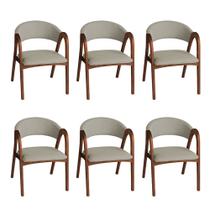Kit 6 Cadeiras de Jantar Valentina Encosto Anatômico em Linho Madeira Maciça Mel Design Sala - Bege