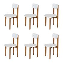 Kit 6 Cadeiras de Restaurante Elisa em Madeira Maciça Assento Suede Branco