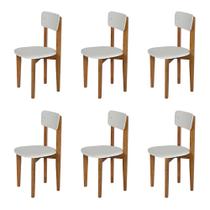 Kit 6 Cadeiras de Restaurante Elisa em Madeira Maciça Assento Suede Off White