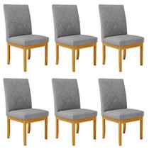 Kit 6 Cadeiras de Sala de Jantar Estofadas Gomes Madeira Maciça Linho Cinza G78 - Gran Belo Kit 6 Cadeiras de Sala de Jantar Estofadas Gomes Madeira Maciça Linho Cinza G78 - Gran Belo