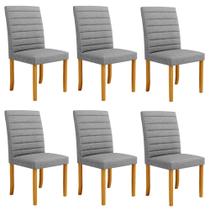 Kit 6 Cadeiras de Sala de Jantar Estofadas Veiga Madeira Maciça Linho Cinza G78 - Gran Belo