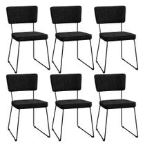 Kit 6 Cadeiras Decorativa Estofada Para Sala De Jantar Base Aço Allana L02 Linho Chumbo - Lyam Decor