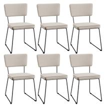 Kit 6 Cadeiras Decorativa Estofada Para Sala De Jantar Base Em Aço Allana L02 Linho Cru - Lyam Decor
