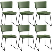 Kit 6 Cadeiras Decorativa Estofada Sala De Jantar Base Aço Allana L02 Facto Verde Musgo - Lyam Decor