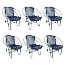 Kit 6 Cadeiras Decorativa Julia Em Corda Náutica E Base Em Alumínio Cinza- Azul Marinho - Cor: Azul