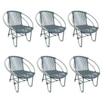 Kit 6 Cadeiras Decorativa Julia em Corda Náutica e Base em Alumínio Cinza /cinza
