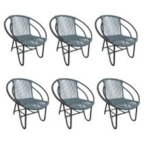 Kit 6 Cadeiras Decorativa Julia em Corda Náutica e Base em Alumínio Preta/ Cinza