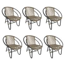 Kit 6 Cadeiras Decorativa Julia em Corda Náutica e Base em Alumínio Preta/ Rami