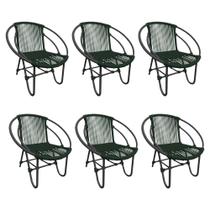 Kit 6 Cadeiras Decorativa Julia em Corda Náutica e Base em Alumínio Preta/ Verde Musgo