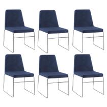 Kit 6 Cadeiras Decorativa Sala de Jantar Anne Linho Azul Marinho G17 - Gran Belo