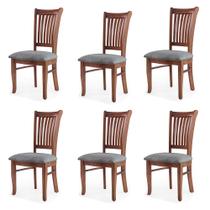 Kit 6 Cadeiras Decorativa Sala de Jantar Madeira Maciça Bakeri Linho Cinza/Imbuia G42 - Gran Belo
