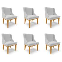 Kit 6 Cadeiras Decorativas Sala de Jantar Base Fixa de Madeira Firenze Linho Cinza/Castanho G19 - Gran Belo Kit 6 Cadeiras Decorativas Sala de Jantar Base Fixa de Madeira Firenze Linho Cinza/Castanho G19 - Gran Belo