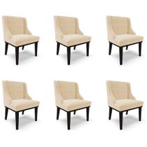 Kit 6 Cadeiras Decorativas Sala de Jantar Base Fixa de Madeira Firenze Suede Bege/Preto G19 - Gran Belo Kit 6 Cadeiras Decorativas Sala de Jantar Base Fixa de Madeira Firenze Suede Bege/Preto G19 - Gran Belo