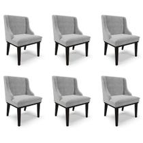Kit 6 Cadeiras Decorativas Sala de Jantar Base Fixa de Madeira Firenze Suede Cinza/Preto G19 - Gran Belo