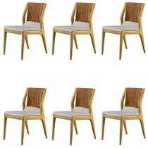 Kit 6 Cadeiras Decorativas Sala de Jantar Madeira Maciça Bruyne PU Sintético/Linho Marrom/Bege G13 - Gran Belo Kit 6 Cadeiras Decorativas Sala de Jantar Madeira Maciça Bruyne PU Sintético/Linho Marrom/Bege G13 - Gran Belo