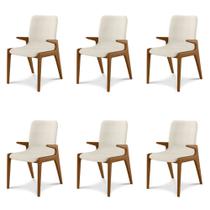 Kit 6 Cadeiras Decorativas Sala de Jantar Madeira Maciça com Braço Pigeon Linho Cinza/Ébano G13 - Gran Belo Kit 6 Cadeiras Decorativas Sala de Jantar Madeira Maciça com Braço Pigeon Linho Cinza/Ébano G13 - Gran Belo