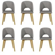 Kit 6 Cadeiras Decorativas Sala de Jantar Madeira Maciça Hadassa Linho Cinza/Freijó G13 - Gran Belo