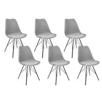 Kit 6 Cadeiras Design Leda Eames Estofada Cinza Tower Preto