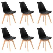 Kit 6 Cadeiras Design Leda Eames Estofada Wood Preta