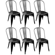 KIT 6 Cadeiras Design Tolix Metal Pelegrin PEL-1518 Cor Preta