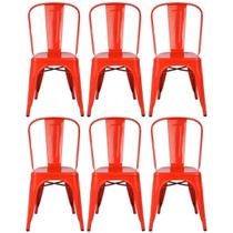 KIT 6 Cadeiras Design Tolix Metal Pelegrin PEL-1518 Cor Vermelha