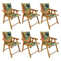 Kit 6 Cadeiras Dobrável para Área Externa Balcony em Madeira e Tecido Floral - GUARÁ MÓVEIS