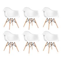 Kit 6 Cadeiras Eames Eifflel com Braço Daw de Madeira com Assento Branco