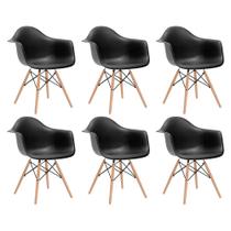 Kit 6 Cadeiras Eames Eifflel com Braço Daw de Madeira com Assento Preto