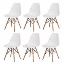 Kit 6 Cadeiras Eiffel Eames DSW Branco Base Madeira Kit 6 Cadeiras Eiffel Eames DSW Branco Base Madeira