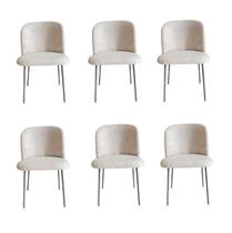 Kit 6 Cadeiras Elara Para Sala Mesa de Jantar Moderna com Base de Ferro Tecido Bouclé Premium Bege Topii Moda Casa Kit 6 Cadeiras Elara Para Sala Mesa de Jantar Moderna com Base de Ferro Tecido Bouclé Premium Bege Topii Moda Casa