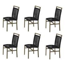 Kit 6 Cadeiras em Corda Náutica Preta e Alumínio Champagne Liza para Área Externa