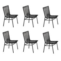 Kit 6 Cadeiras em Corda Náutica Preta e Alumínio Preto Veneza para Área Externa