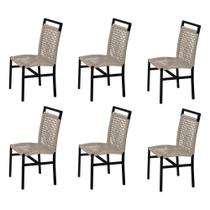 Kit 6 Cadeiras em Corda Náutica Rami e Alumínio Preto Liza para Área Externa
