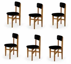 Kit 6 Cadeiras em Madeira Maciça Assentos Estofados Elisa para Sala de Jantar Preto Kit 6 Cadeiras em Madeira Maciça Assentos Estofados Elisa para Sala de Jantar Preto