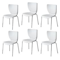 Kit 6 Cadeiras Empilháveis Base Aço Tubular Mono Branco