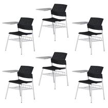 Kit 6 Cadeiras Escolar com Prancheta e Suporte para Livros Movie Preto Kit 6 Cadeiras Escolar com Prancheta e Suporte para Livros Movie Preto