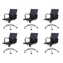 Kit 6 Cadeiras Escritório Diretor Esteirinha Rodízio Relax material sintético 3301
