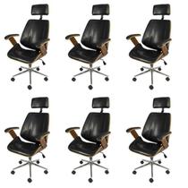 Kit 6 Cadeiras Escritorio Presidente material sintético e Madeira Bergen 3331