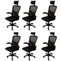 Kit 6 Cadeiras Escritório Presidente Tela Mesh Bogotá Kit 6 Cadeiras Escritório Presidente Tela Mesh Bogotá