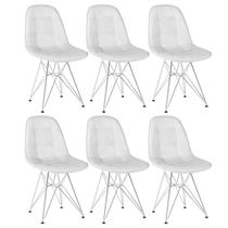 Kit 6 cadeiras estofadas Charles Eames Eiffel Botonê com pés de metal cromado