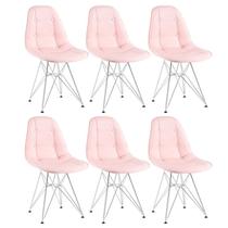 Kit 6 cadeiras estofadas Charles Eames Eiffel Botonê com pés de metal cromado