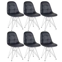 Kit 6 cadeiras estofadas Charles Eames Eiffel Botonê com pés de metal cromado - Preto Kit 6 cadeiras estofadas Charles Eames Eiffel Botonê com pés de metal cromado - Preto