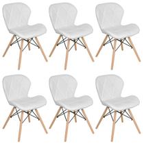 Kit 6 cadeiras estofadas Charles Eames Eiffel Slim Wood confort - Branco Kit 6 cadeiras estofadas Charles Eames Eiffel Slim Wood confort - Branco