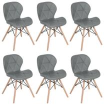 Kit 6 cadeiras estofadas Charles Eames Eiffel Slim Wood confort - Cinza Kit 6 cadeiras estofadas Charles Eames Eiffel Slim Wood confort - Cinza